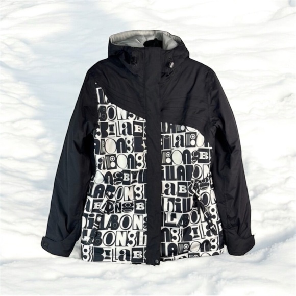 Billabong Black White Spellout Graphic Logo Snowboard Ski Jacket Coat vented M - Picture 1 of 13